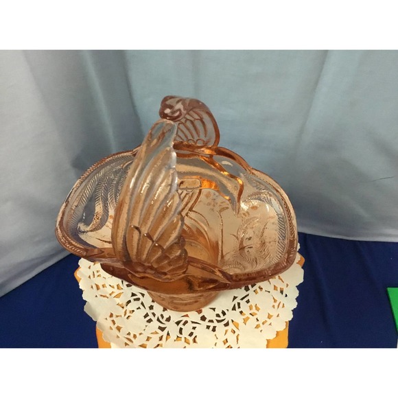 Indiana Glass Other - Glass Basket Tiara Indiana Empress Amber Pink Bird of Paridise